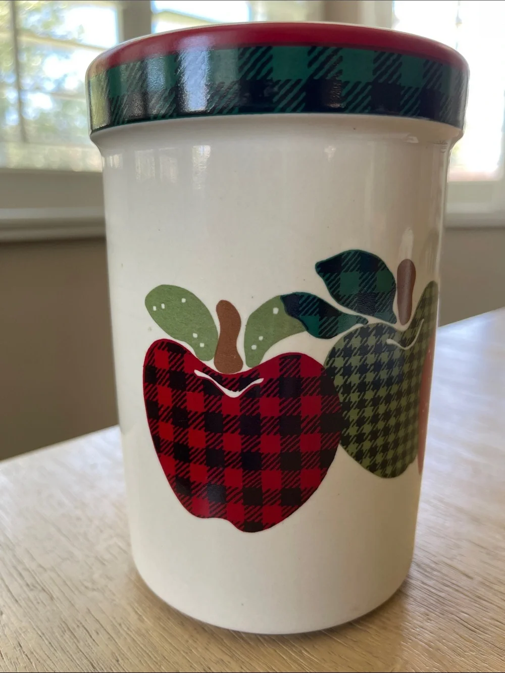 Vintage Applejack Ceramic Crock Utensil Holder Jar Apple Kitchen Decor Country
